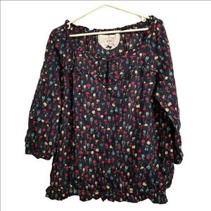 MNG by Mango women's size 10 or M, blue blouse tulip design. EUC